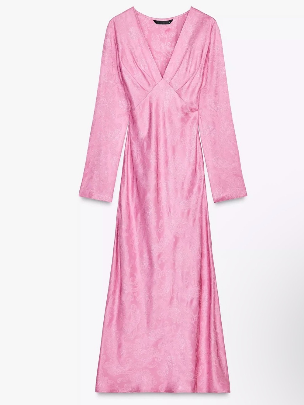 Pink Long Sleeve jacquard midi dress